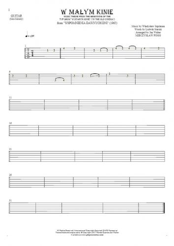 In the small cinema - Tablature for guitar - melody line