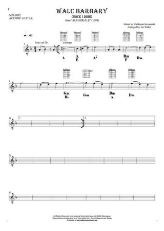 Walc Barbary (Noce i Dnie) - Notes, chords and diagrams for solo voice with accompaniment