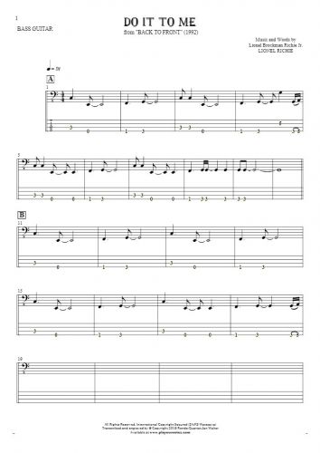 Do It To Me - Notes and tablature for bass guitar