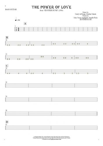 The Power Of Love - Tablature for bass guitar
