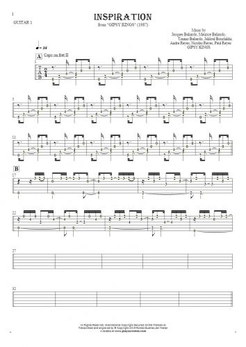 Inspiration - Tablature (rhythm values) for guitar - guitar 1 part