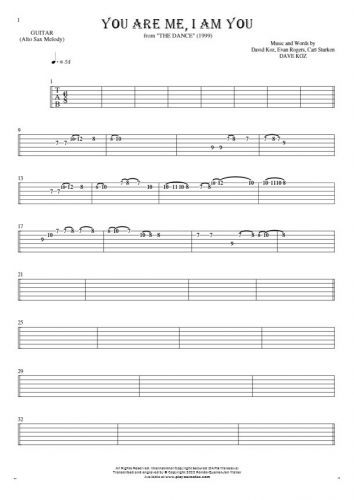 You Are Me, I Am You - Tablature for guitar - saxophone part