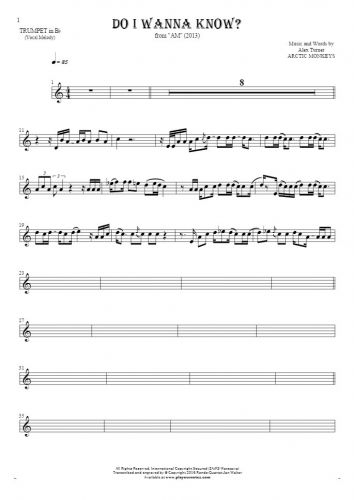 Do I Wanna Know? - Notes for trumpet - melody line