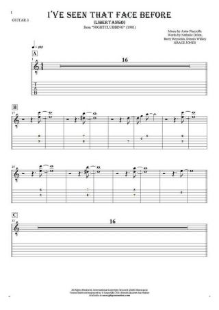 I've Seen That Face Before - Libertango - Notes and tablature for guitar - guitar 3 part
