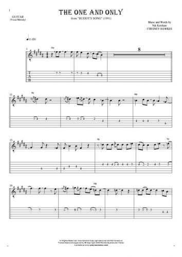The One And Only - Notes and tablature for guitar - melody line