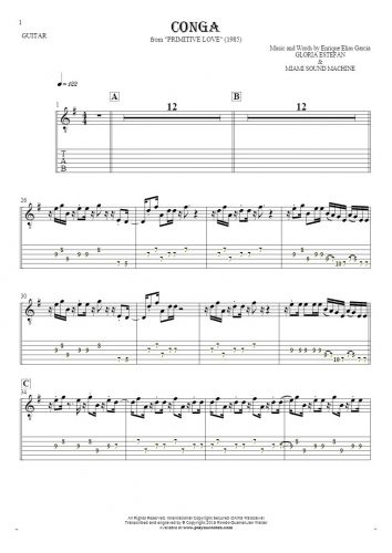 Conga - Notes and tablature for guitar