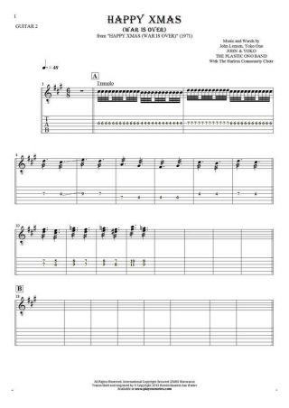 Happy Xmas (War Is Over) - Notes and tablature for guitar - guitar 2 part