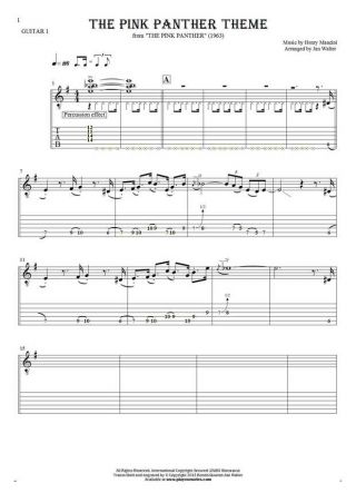 The Pink Panther Theme - Notes and tablature for guitar - guitar 1 part