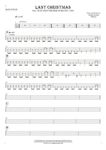 Last Christmas - Tablature (rhythm. values) for bass guitar