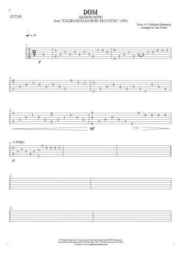 Dom - motyw główny - Tabulatura na gitarę solo (fingerstyle)