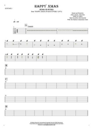 Happy Xmas (War Is Over) - Tablature for guitar - guitar 2 part