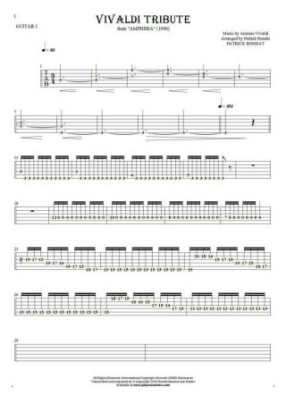 Vivaldi Tribute - Tabulatura (wartości rytmiczne) na gitarę - partia gitary 1