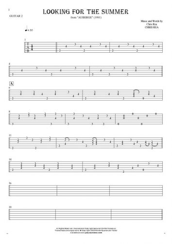 Looking For The Summer - Tablature for guitar - guitar 2 part
