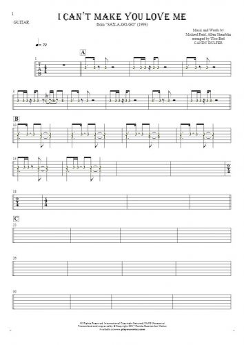 I Can't Make You Love Me - Tablature (rhythm. values) for guitar