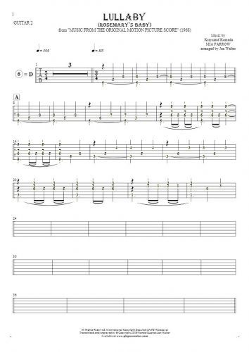 Lullaby - Rosemary's Baby - Tablature (rhythm. values) for guitar