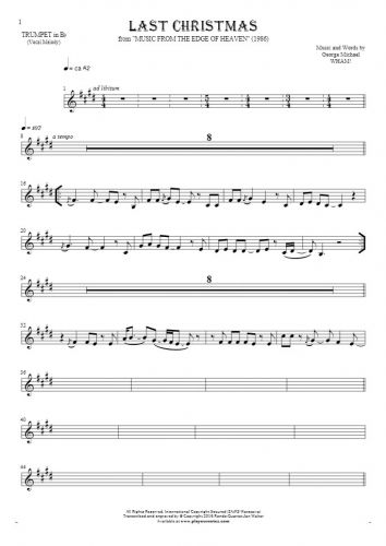 Last Christmas - Notes for trumpet - melody line