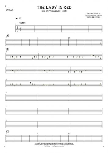 The Lady in Red - Tablature for guitar