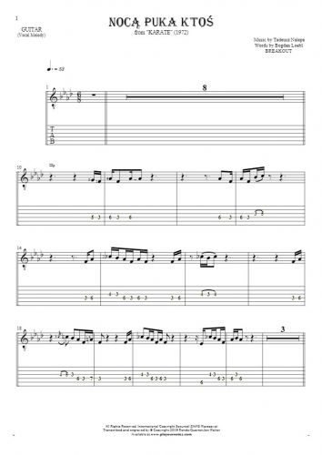 Somebody's Knocking At The Door At Nigh - Notes and tablature for guitar - melody line