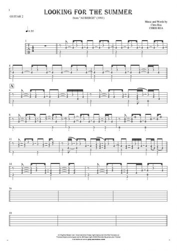 Looking For The Summer - Tablature (rhythm. values) for guitar - guitar 2 part