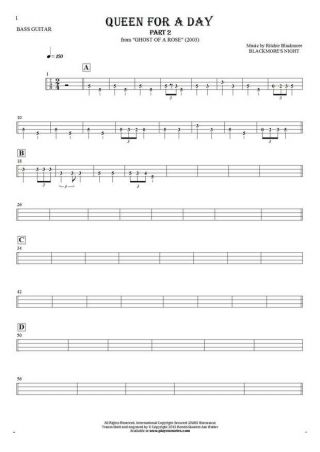 Queen For A Day (part 2) - Tablature (rhythm values) for bass guitar