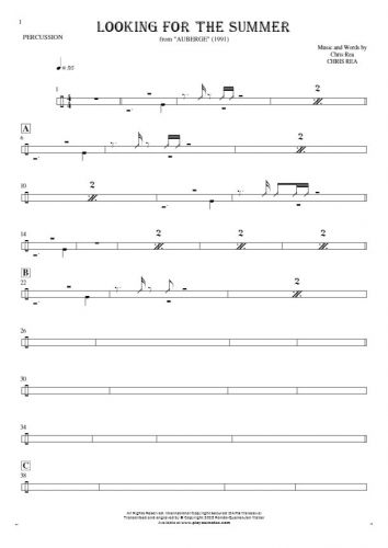 Looking For The Summer - Notes for percussion instruments