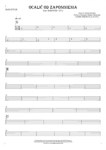 To Save from Oblivion - Tablature for bass guitar