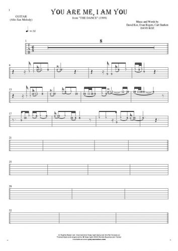 You Are Me, I Am You - Tablature (rhythm. values) for guitar - saxophone part