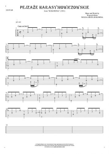 Pejzaże harasymowiczowskie - Tablature (rhythm. values) for guitar