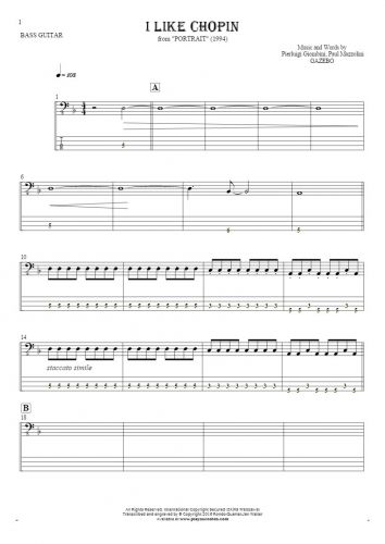 I Like Chopin - Notes and tablature for bass guitar