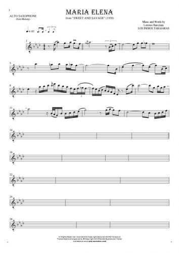 Maria Elena - Notes for alto saxophone - melody line