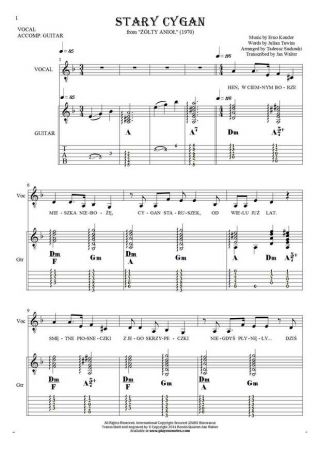 The old Gipsy - Notes, tablature, chords and lyrics for vocal with guitar accompaniment