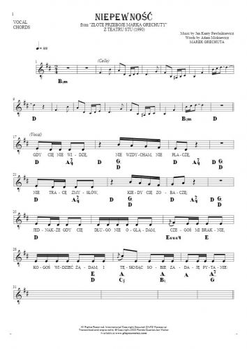 Uncertainty - Notes, lyrics and chords for vocal with accompaniment