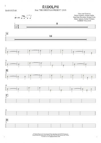 Rudolph - Tablature (rhythm. values) for bass guitar