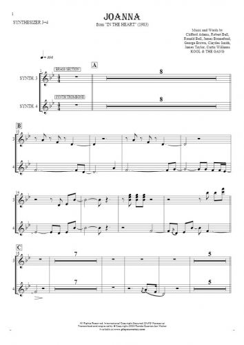 Joanna - Notes for synthesizer - Brass Section, Grand Piano, Synth Trombone