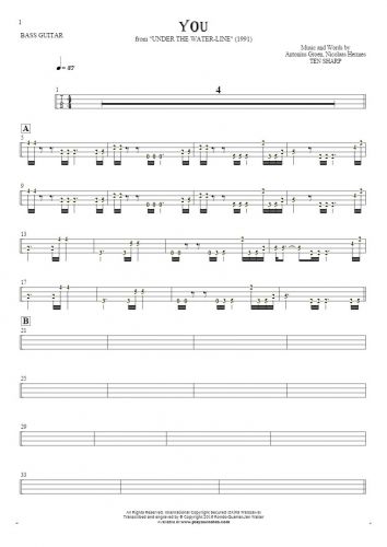 You - Tablature (rhythm. values) for bass guitar