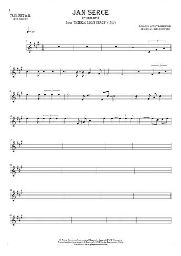 Jan Serce - Prolog - Notes for trumpet - melody line