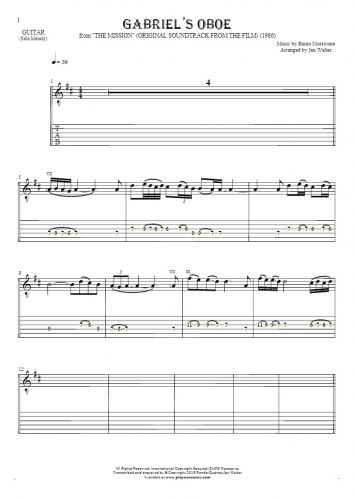 Gabriel's Oboe - Notes and tablature for guitar - melody line