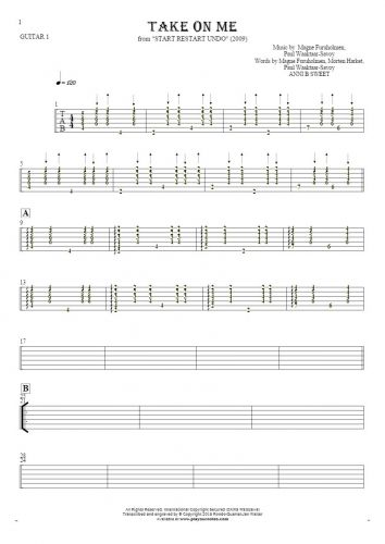 Take On Me - Tablature for guitar - guitar 1 part