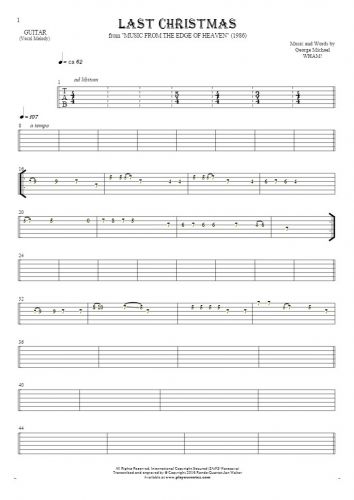 Last Christmas - Tablature for guitar - melody line