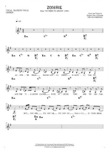 Zombie - Notes, lyrics and chords for vocal with accompaniment