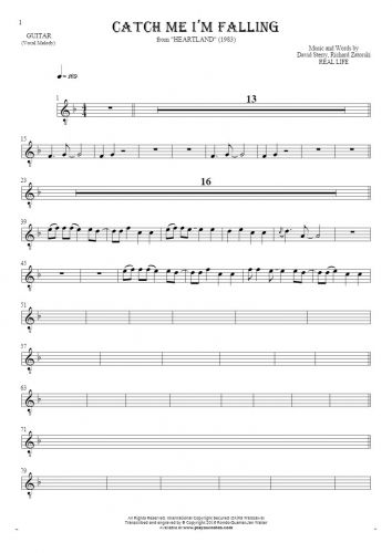 Catch Me I’m Falling - Notes for guitar - melody line