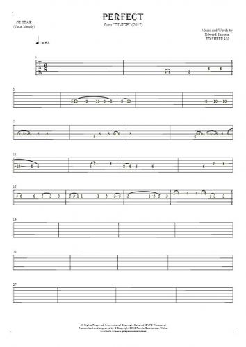 Perfect - Tablature for guitar - melody line