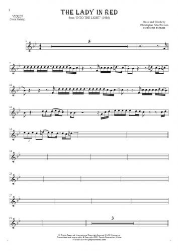 The Lady in Red - Notes for violin - melody line