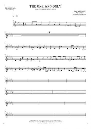 The One And Only - Notes for trumpet - melody line
