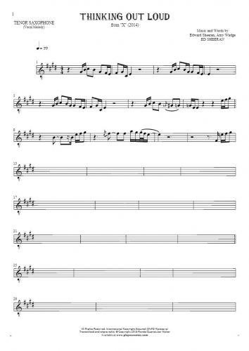 Thinking Out Loud - Notes for tenor saxophone - melody line