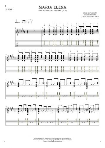 Maria Elena - Notes and tablature for guitar - guitar 2 part