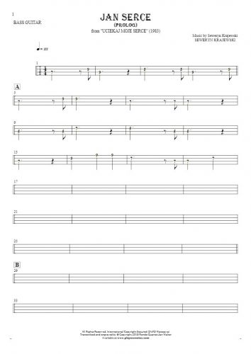 Jan Serce - Prolog - Tablature (rhythm. values) for bass guitar