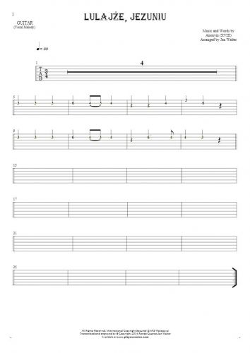 Lulajże, Jezuniu - Tablature (rhythm. values) for guitar - melody line