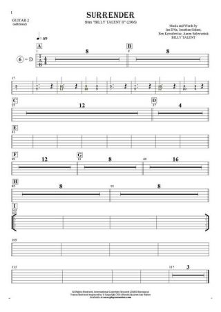 Surrender - Tablature (rhythm values) for guitar - guitar 2 part