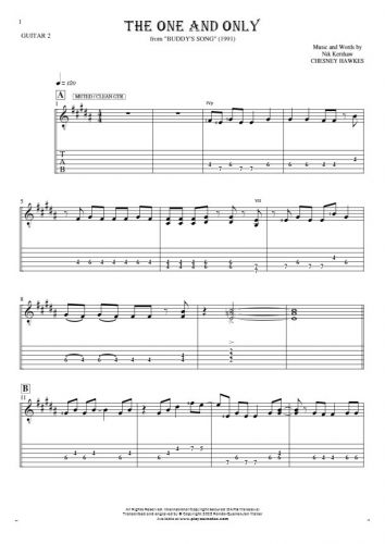 The One And Only - Notes and tablature for guitar - guitar 2 part